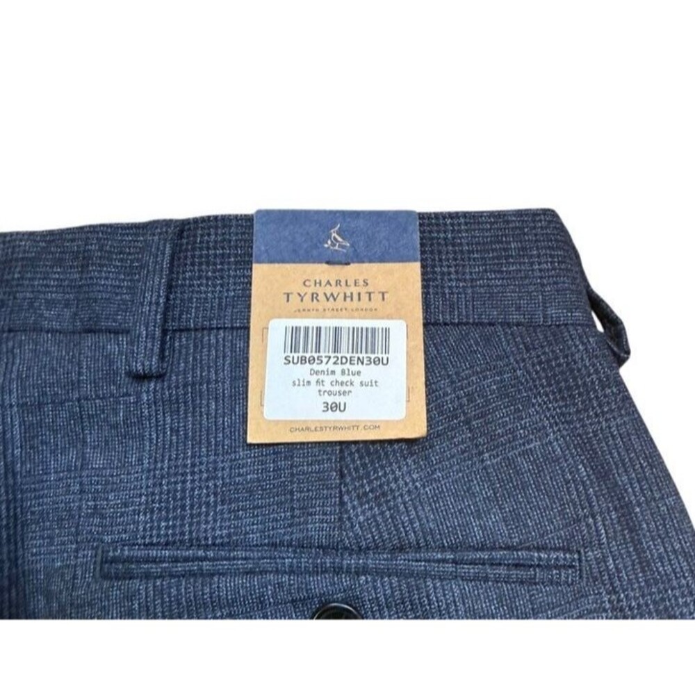 Charles Tyrwhitt Mens Size 30W/U Blue Check Slim Fit Suit Trouser Pant *READ